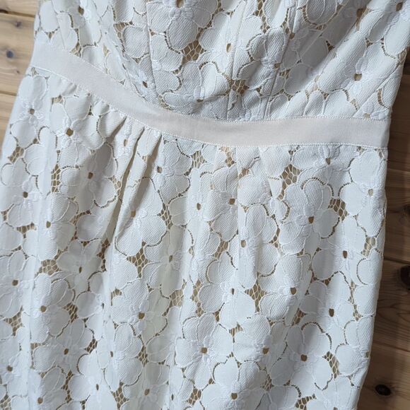 Lafayette 148 Dress Womens 10 Ivory Lace Knee Length Strapless Wedding - Picture 3 of 11